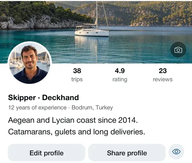 Bir kaptan profilinin üst kısmı: sefer, puan ve değerlendirmeler