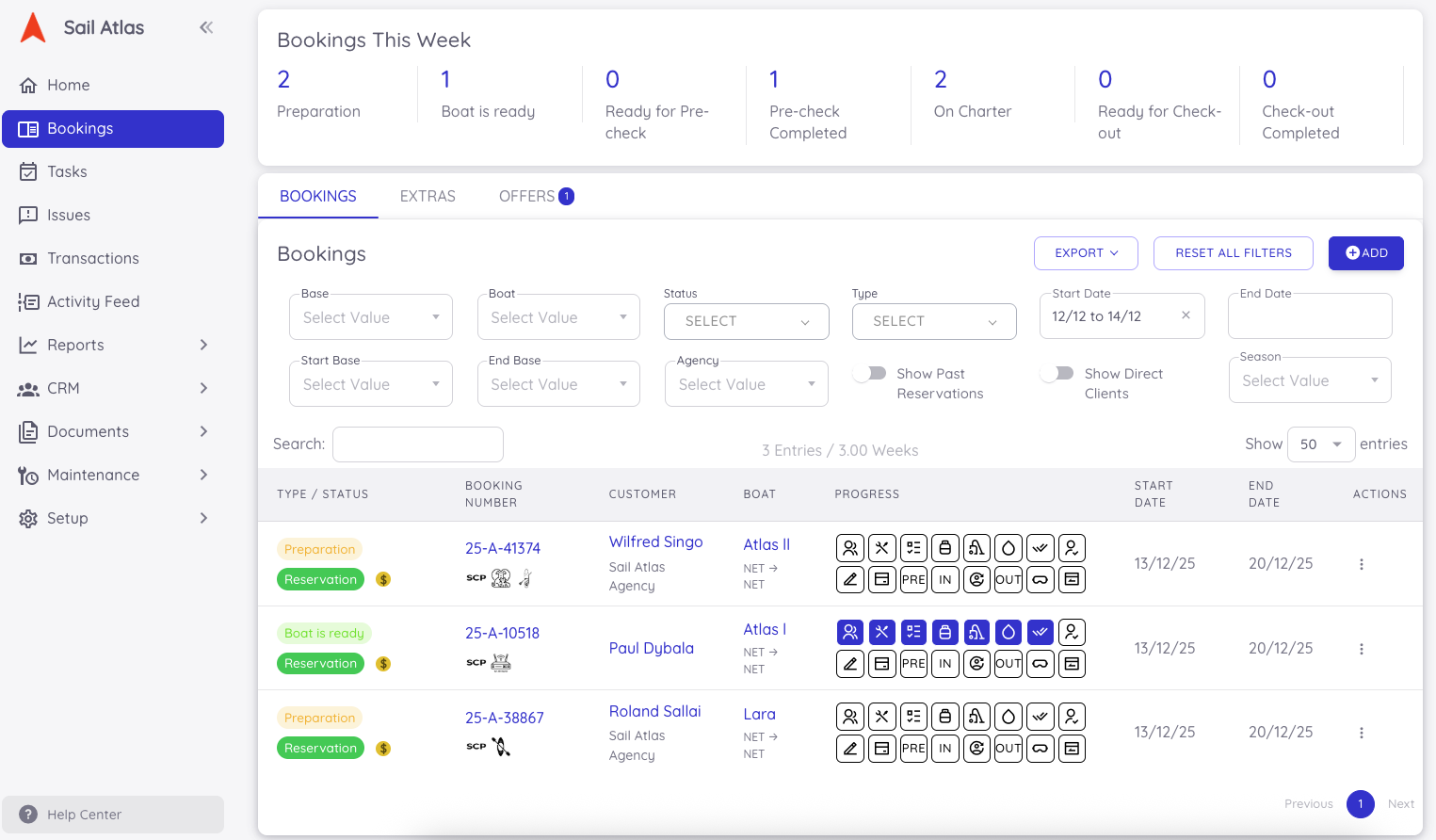 Dashboard Booking List