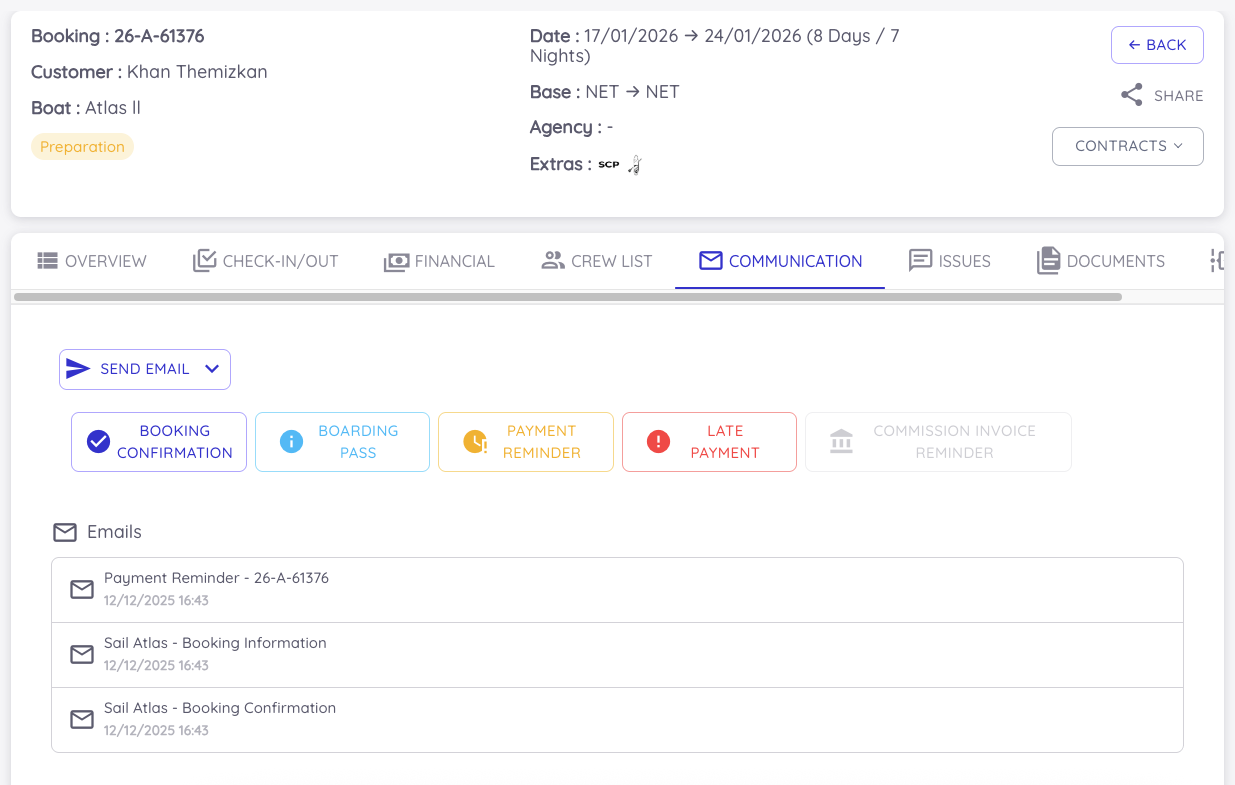 Email Communication on Dashboard