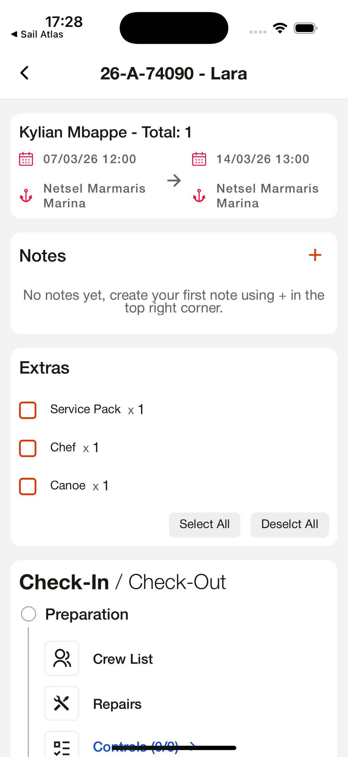 Booking details on Operation App