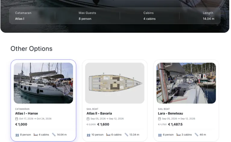 Digital Offer showing multiple boat options